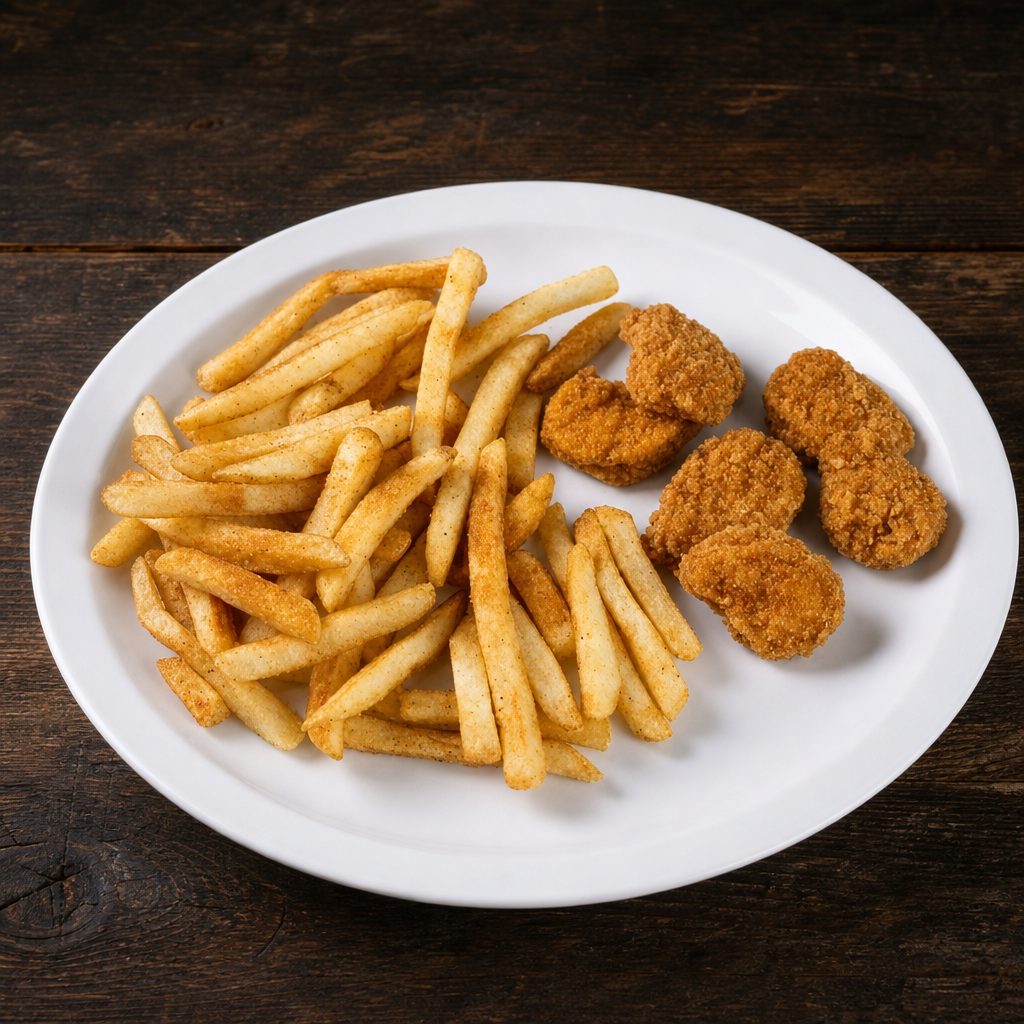Six Pcs Chicken Nuggets with Fries.